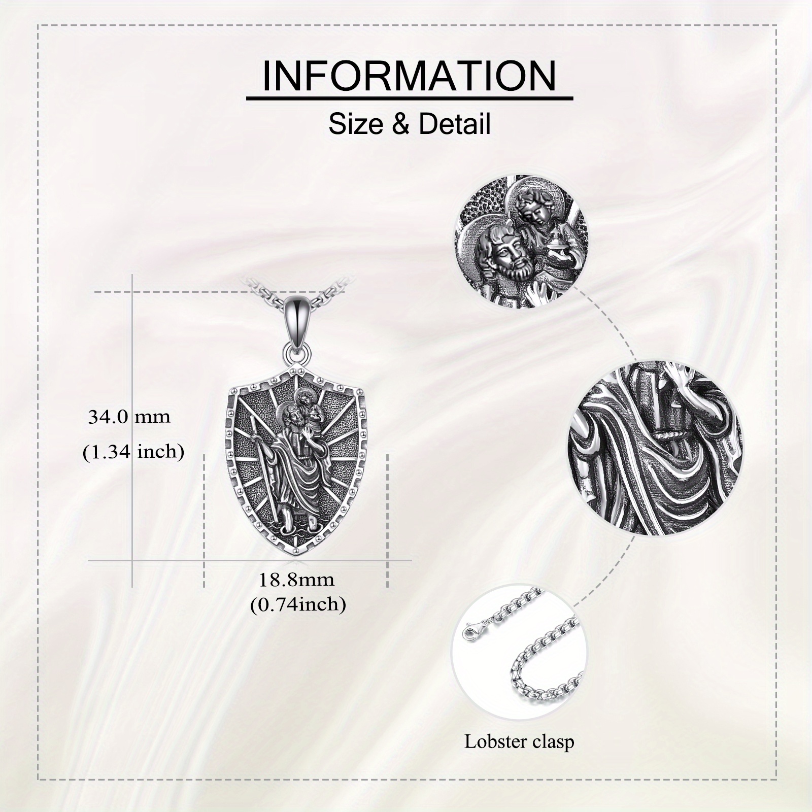 Men's 925 Sterling Silver Saint Christopher Pendant Necklace